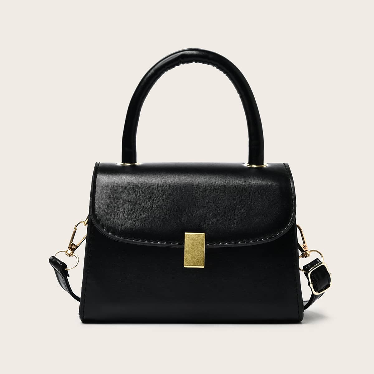 

Solid Flap Satchel Bag, Black