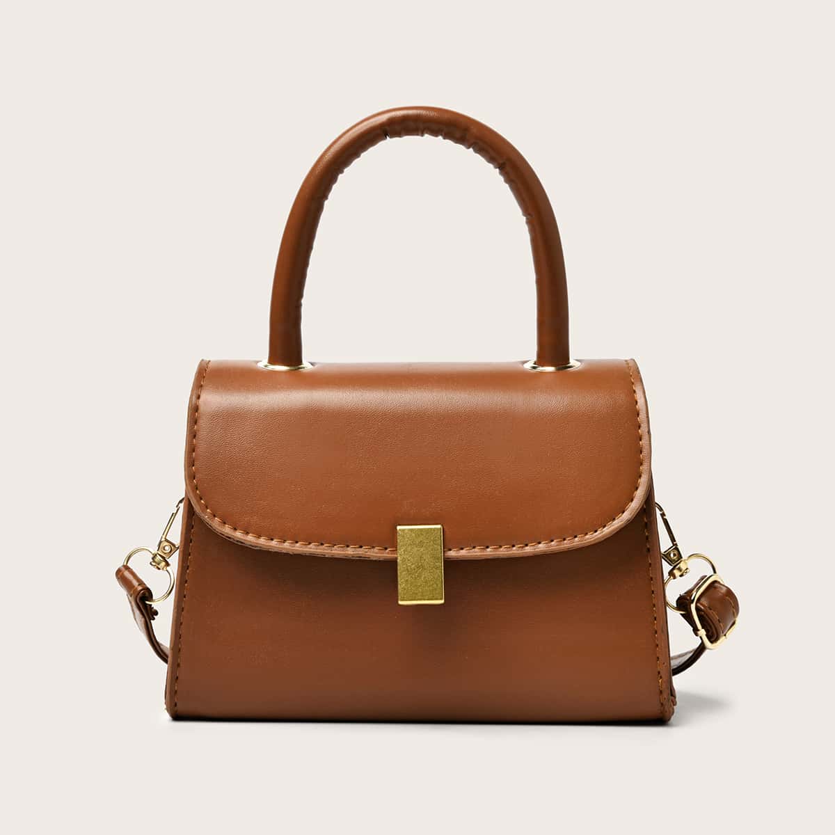 

Solid Flap Satchel Bag, Brown