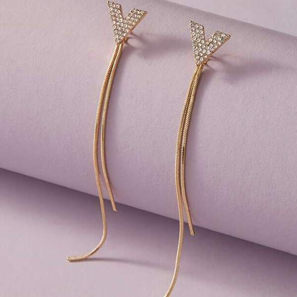 

Rhinestone Letter Decor Earrings, Gold