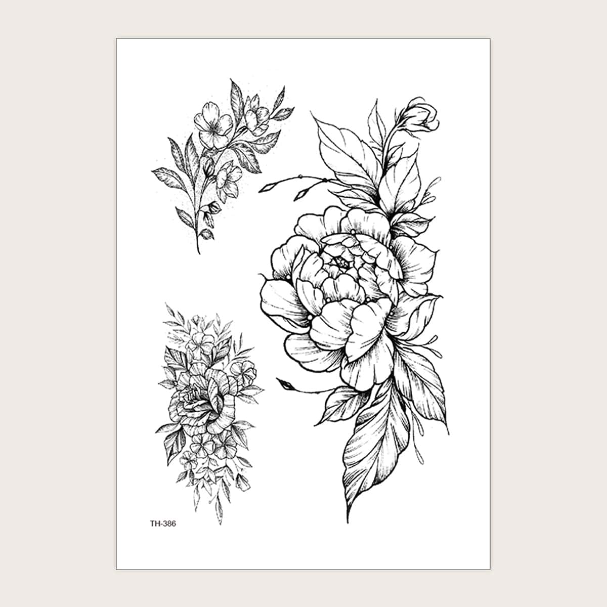 

1sheet Flower Pattern Tattoo Sticker, Black and white