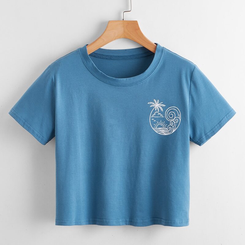 

Tropical Graphic Crop Tee, Blue