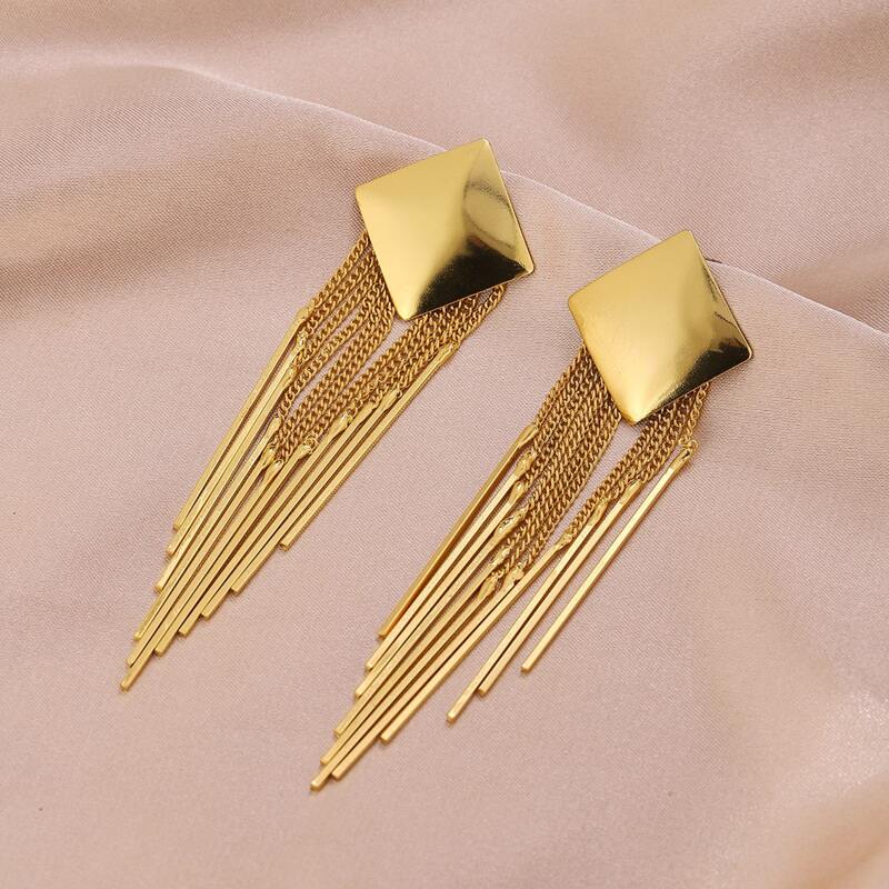

1pair Tassel Geo Drop Earrings, Gold