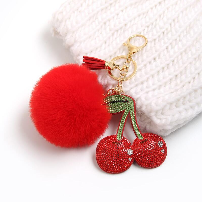 

Pom Pom Fruit Charm Keychain, Red