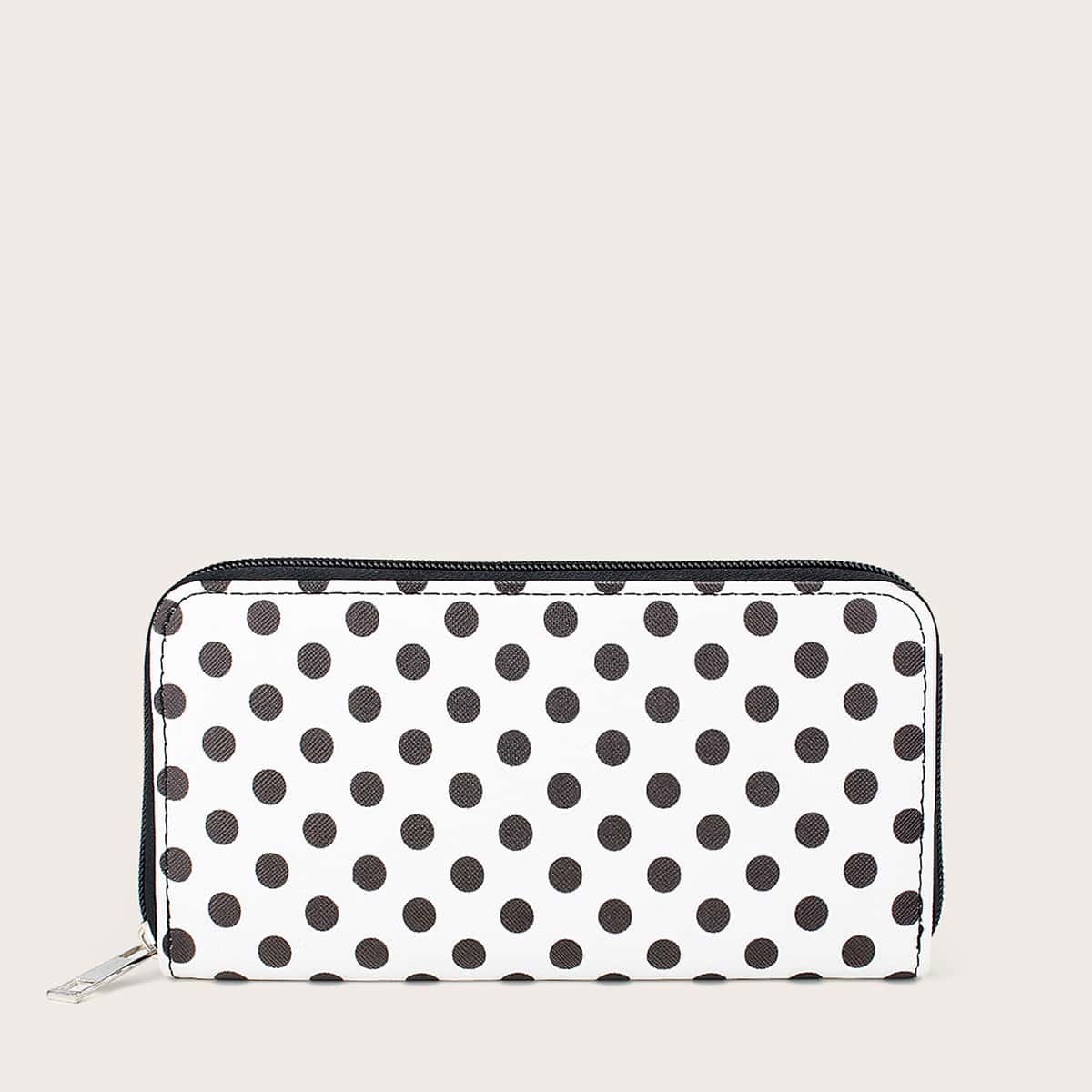 

Polka Dot Zip Around Purse, Black and white