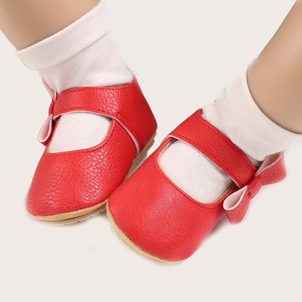 

Baby Girl Bow Decor Minimalist Flats, Red