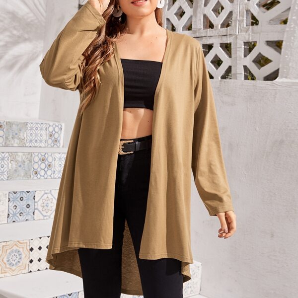 

Plus Open Front Dip Hem Kimono, Khaki