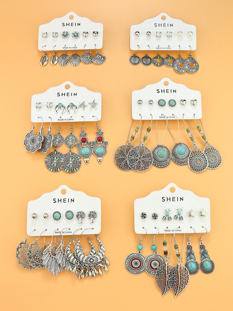 36pairs Bohemian Leaf Drop Earrings