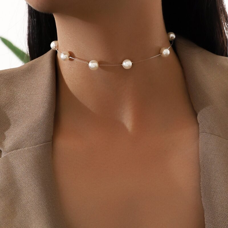 

Faux Pearl Clear Choker, White