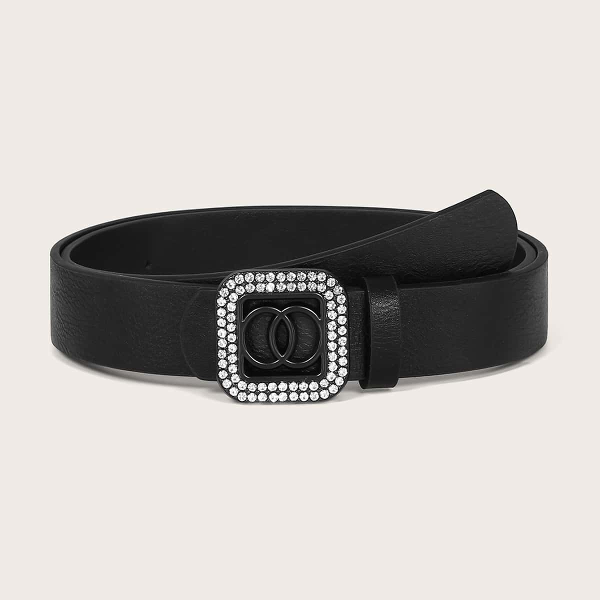 

Rhinestone Square Buckle Belt, Black