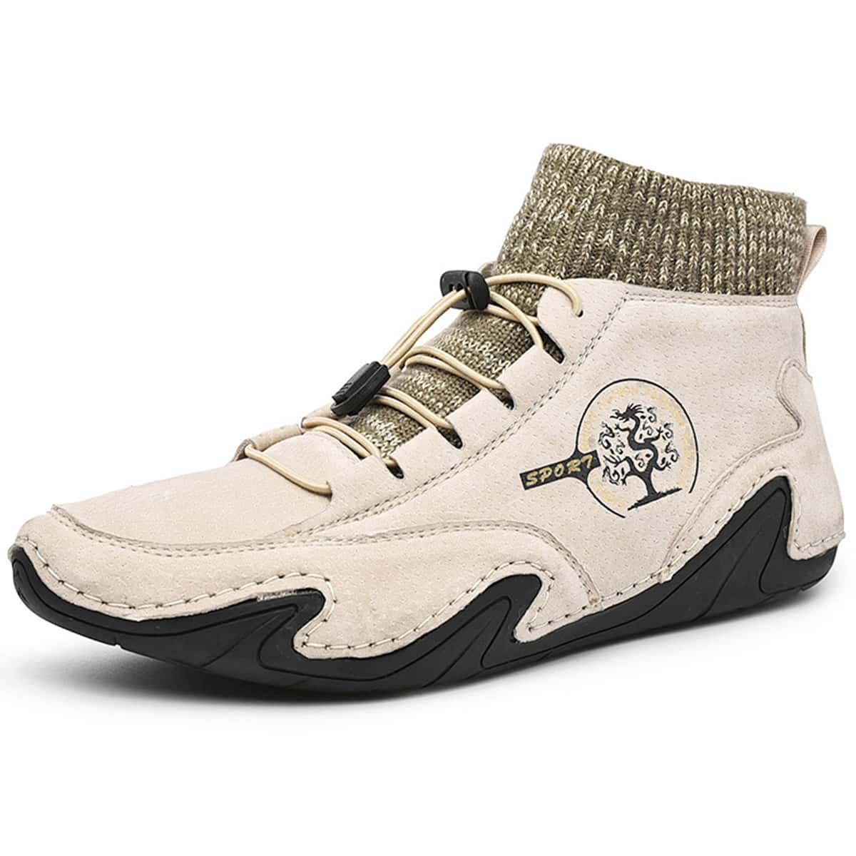 

Guys Drawstring Decor Letter Graphic Sneakers, Beige