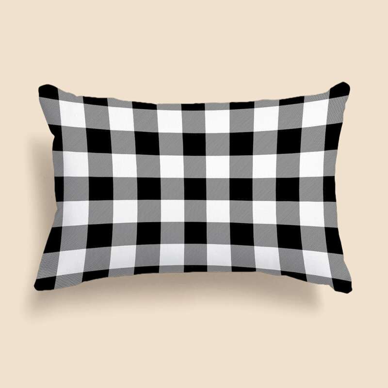 

Gingham Pattern Lumbar Pillow Cover Without Filler, Black and white