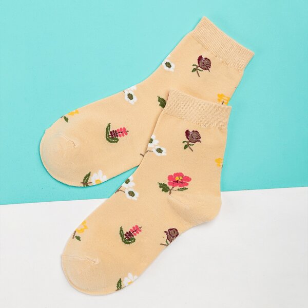 

Floral Print Crew Socks, Multicolor
