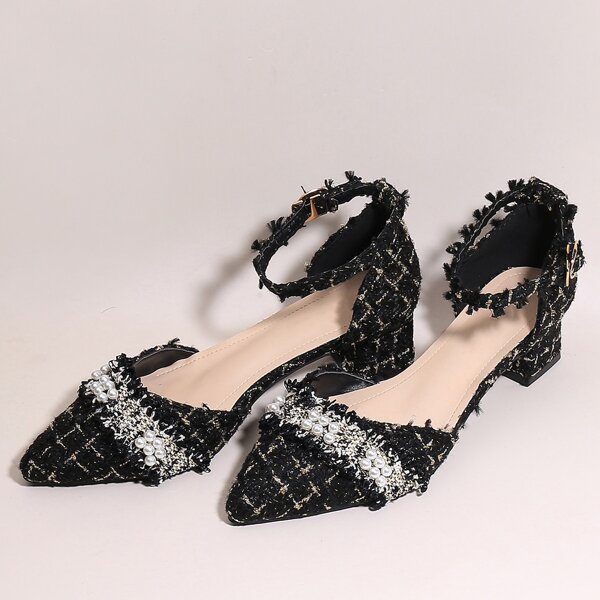 

Faux Pearl Decor Chunky Pumps, Black