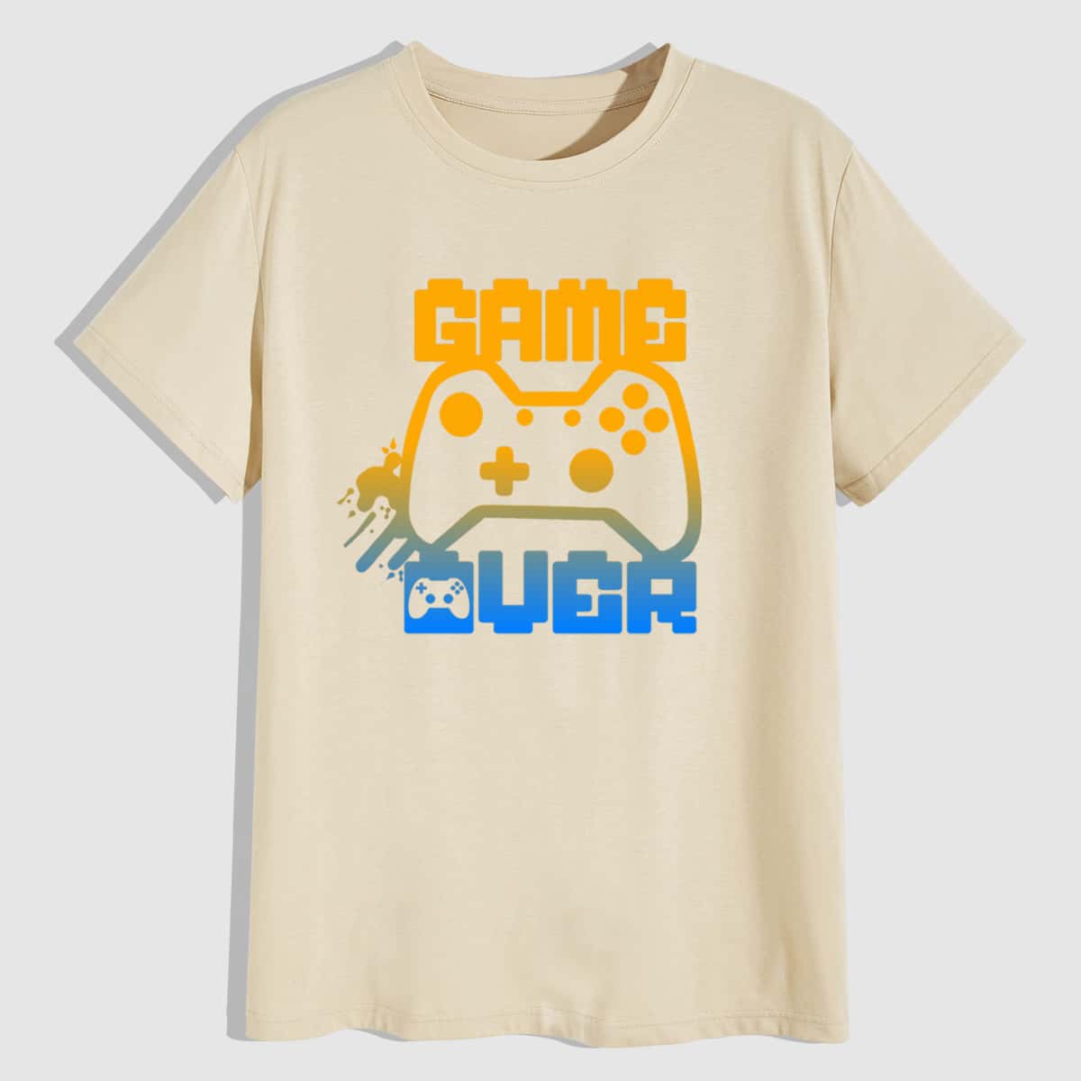 

Men Letter & Gamepad Print Tee, Beige