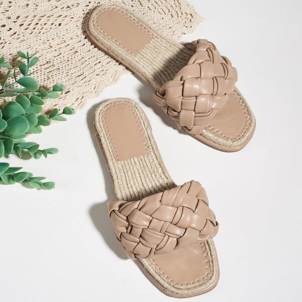

Braided Design Slide Sandals, Apricot