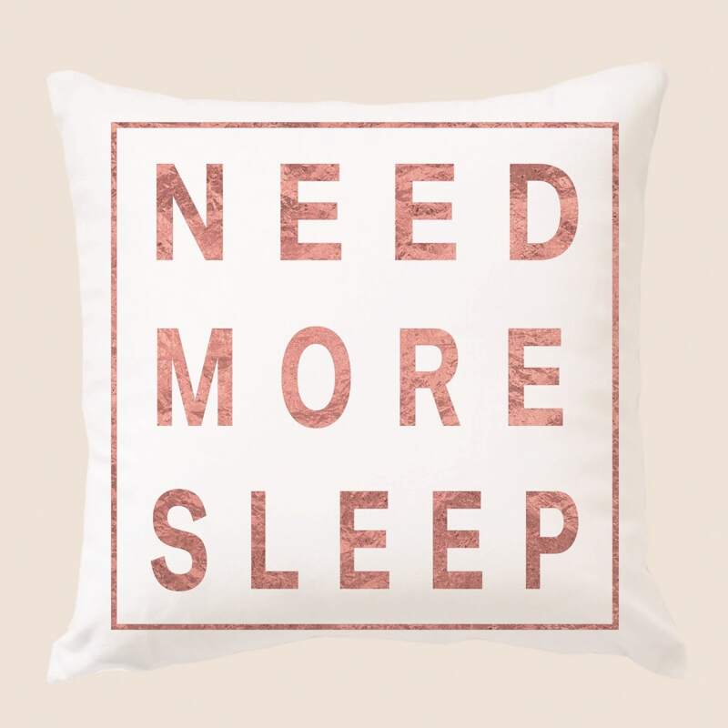 

Slogan Graphic Cushion Cover Without Filler, Rose gold