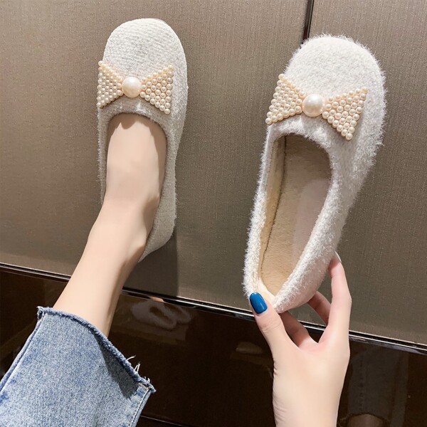 

Faux Pearl Decor Flats, White
