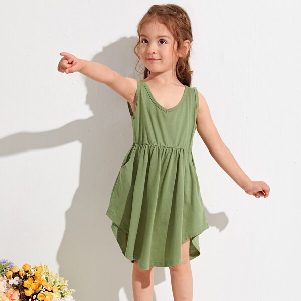 

Toddler Girls Curved Hem Tank Dress, Army green