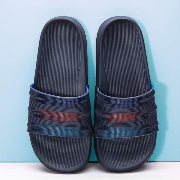 

Men Textured Wide Fit Slides, Navy blue