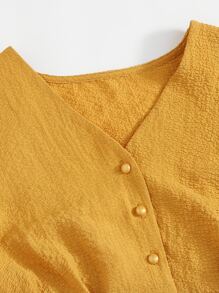 Mulvari Solid Button Front Crop Blouse & Skirt - Yellow - View 4