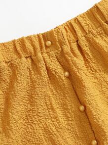 Mulvari Solid Button Front Crop Blouse & Skirt - Yellow - View 5