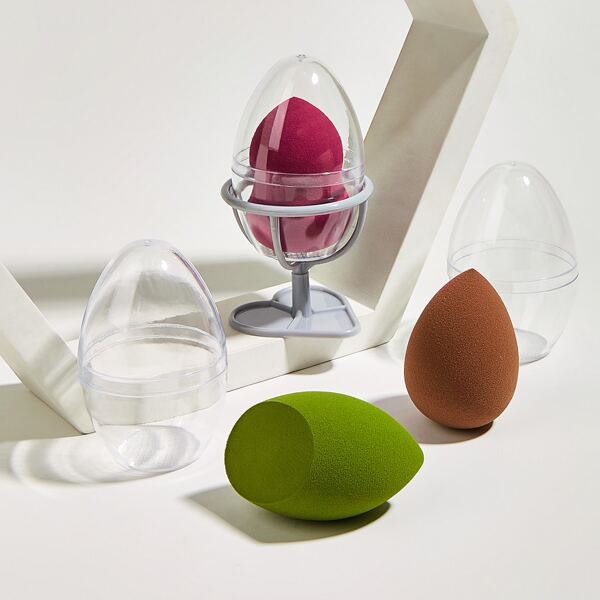 

3pcs Makeup Sponge & 1pc Holder, Multicolor
