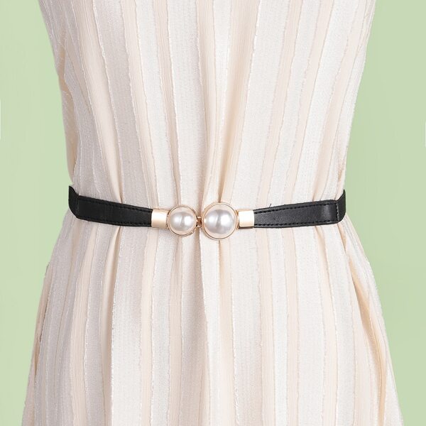 

Faux Pearl Buckle Belt, Black