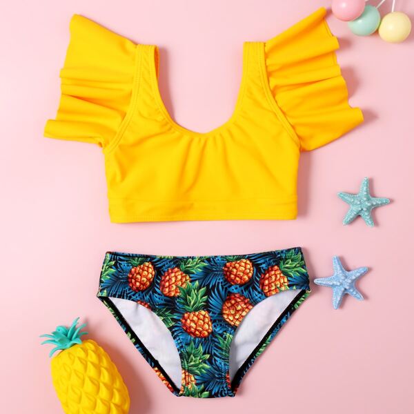 

Toddler Girls Pineapple Print Ruffle Bikini Swimsuit, Multicolor