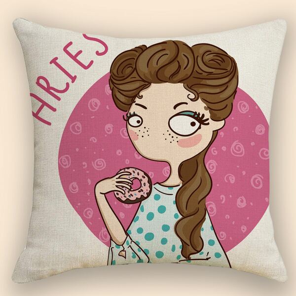 

Cartoon Graphic Cushion Cover Without Filler, Multicolor