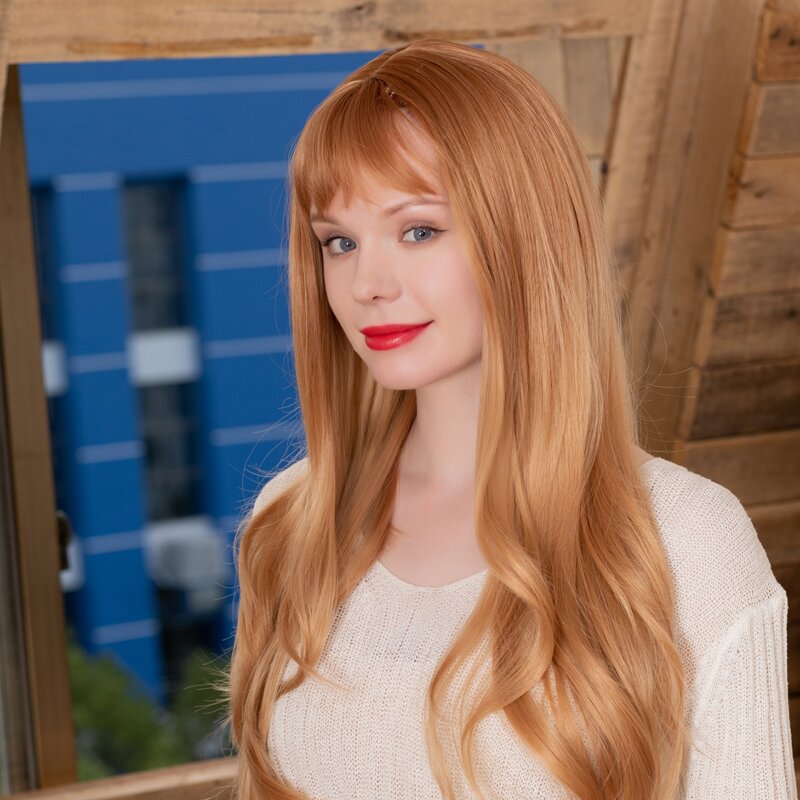

Natural Long Curly Wig With Bangs, Gold