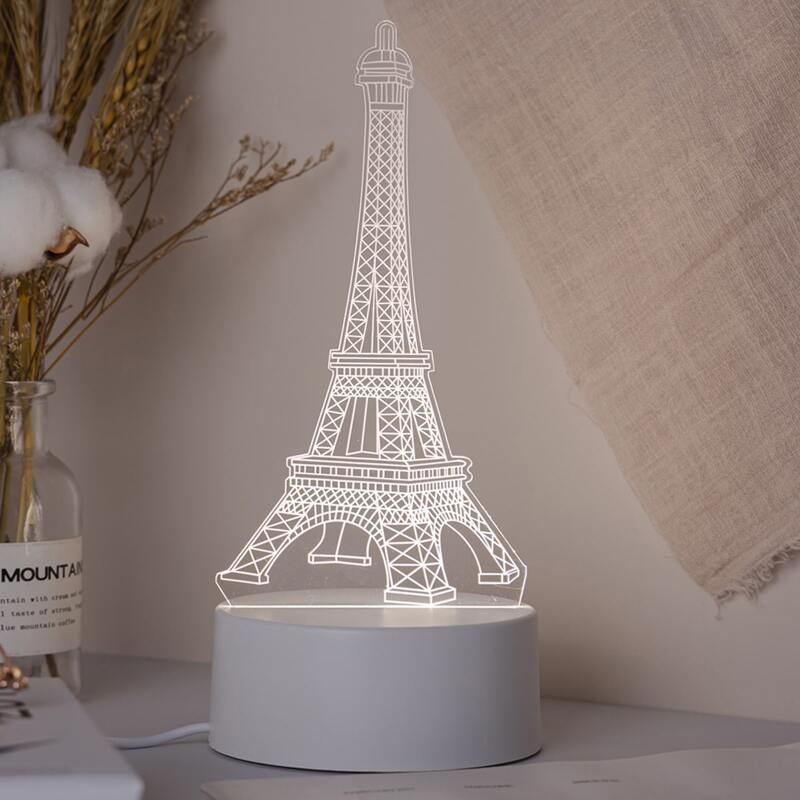 

1pc 3 Color Changeable 3D Eiffel Tower Night Light, Yellow
