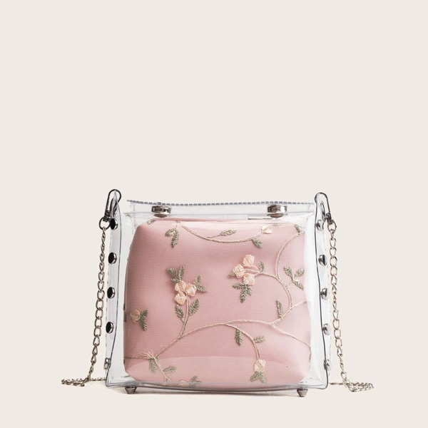 

Clear Chain Bag With Inner Pouch, Pink clear