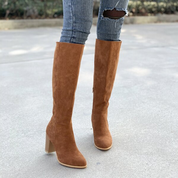 

Side Zip Chunky Heeled Boots, Brown