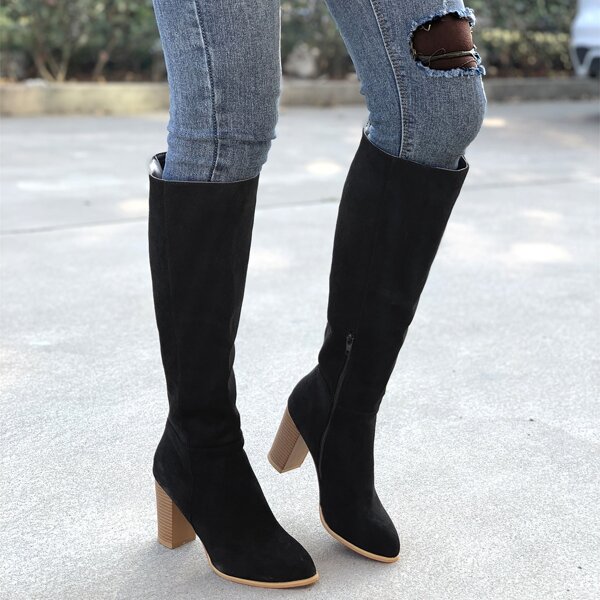 

Side Zip Chunky Heeled Boots, Black