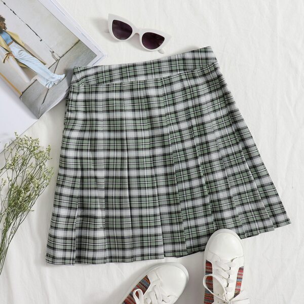 

Zip Side Tartan Pleated Skirt, Multicolor