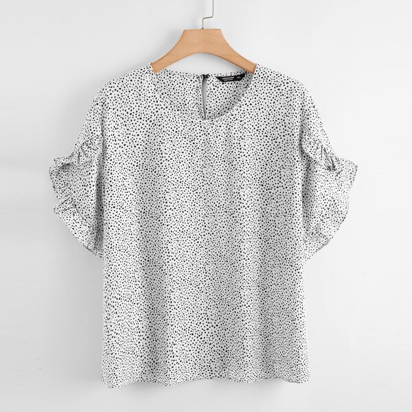 

Plus All Over Print Ruffle Detail Blouse, White