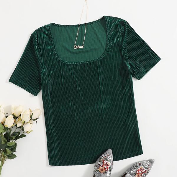 

Plus Velvet Scoop Neck Tee, Dark green