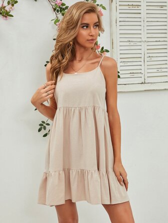 فستان طوق كشكش الصاف كاجوال