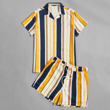 Guys Striped Shirt & Drawstring Shorts Set