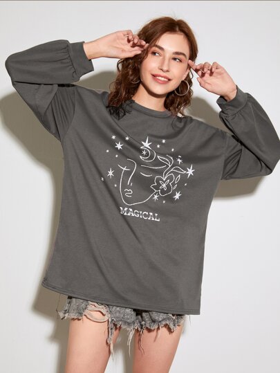 Letter Figure Graphic Oversized Tee