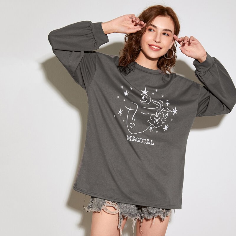 

Letter Figure Graphic Oversized Tee, Dark grey