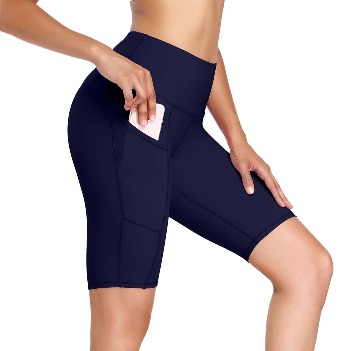 

Pocket Side Wide Waistband Sports Biker Shorts, Navy blue