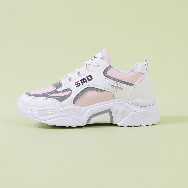 

Color Block Lace-up Front Chunky Sneakers, Pink