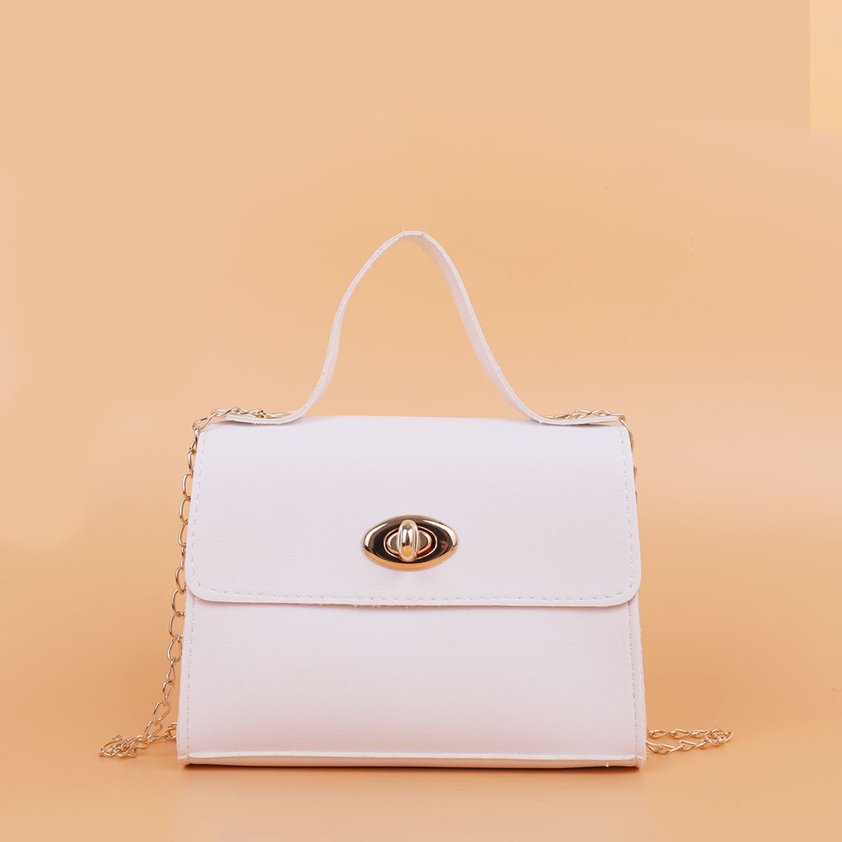 

Turn-Lock Chain Satchel Bag, White
