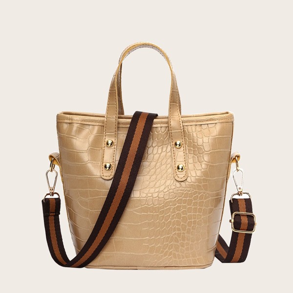 

Croc Embossed Bucket Bag, Khaki