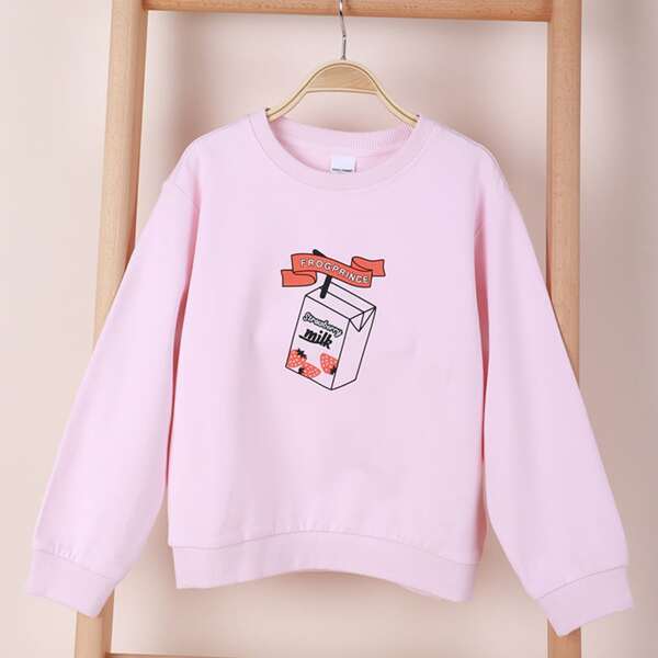

Girls Strawberry & Letter Graphic Sweatshirt, Pastel baby pink