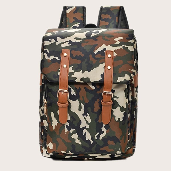 

Camo Double Buckle Front Flap Backpack, Multicolor