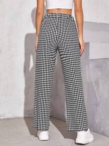 千鳥格圖案寬腿褲子 - 黑與白 - 查看 2