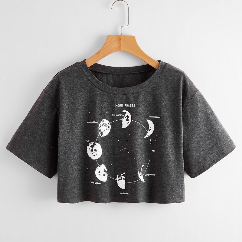 

Letter Moon Graphic Crop Tee, Dark grey