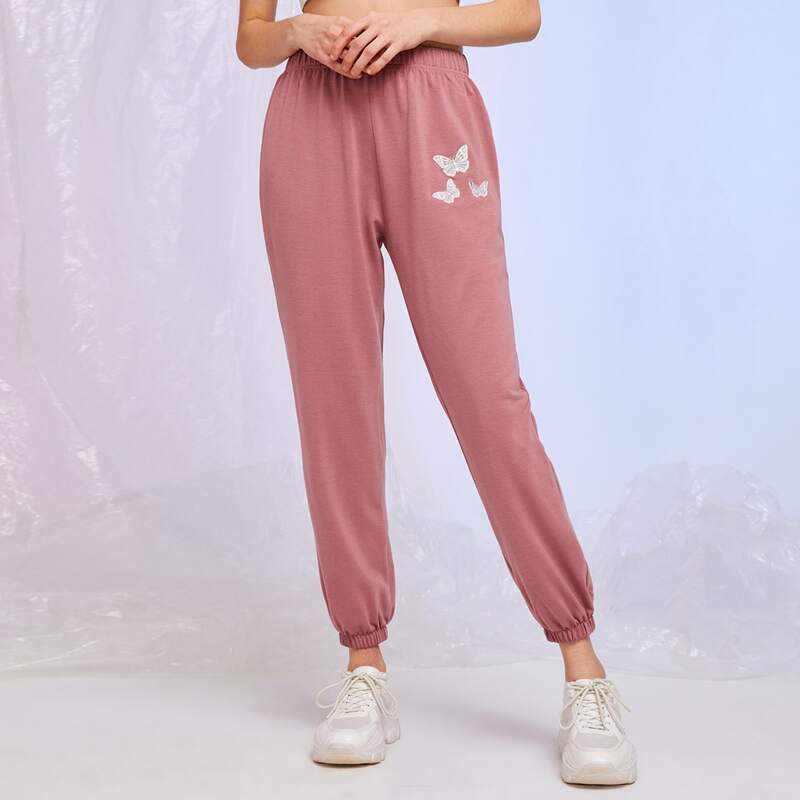 

Butterfly Embroidery Sweatpants, Dusty pink